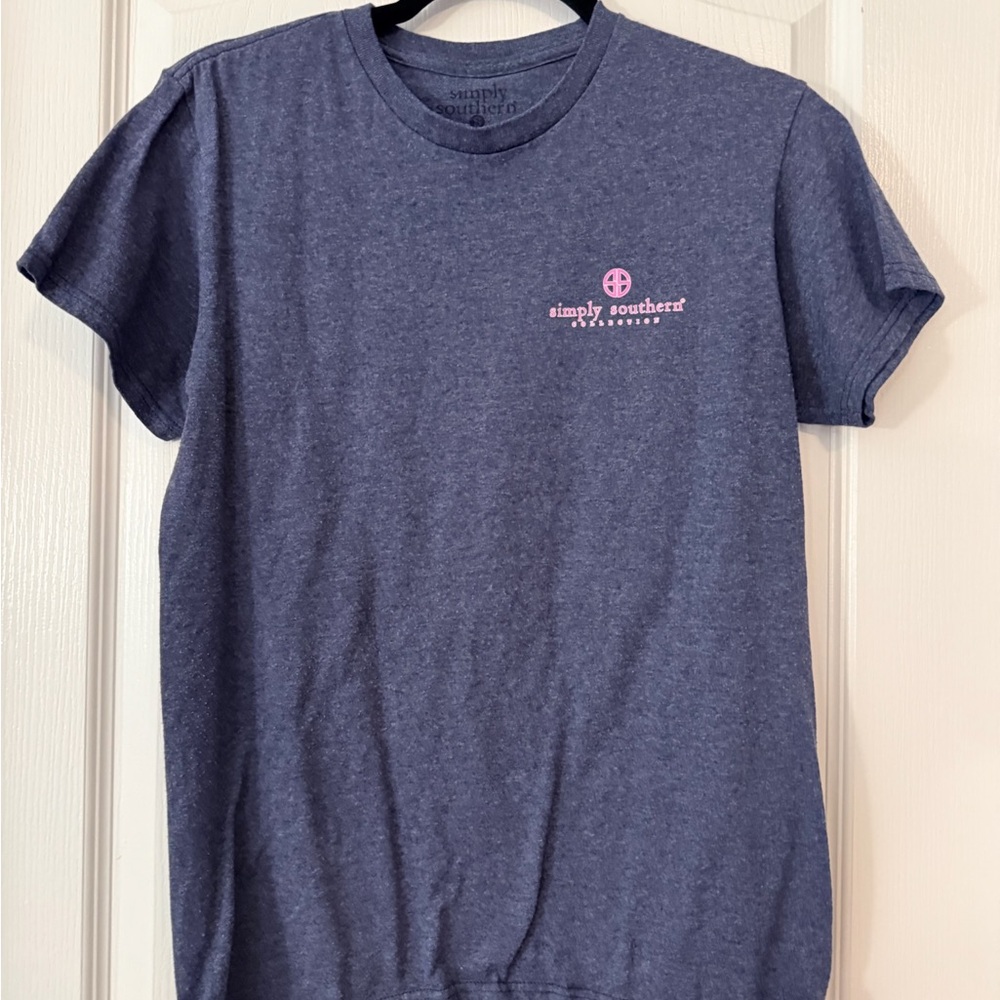 Simply Southern Heathered Navy Tee with Pink Logo